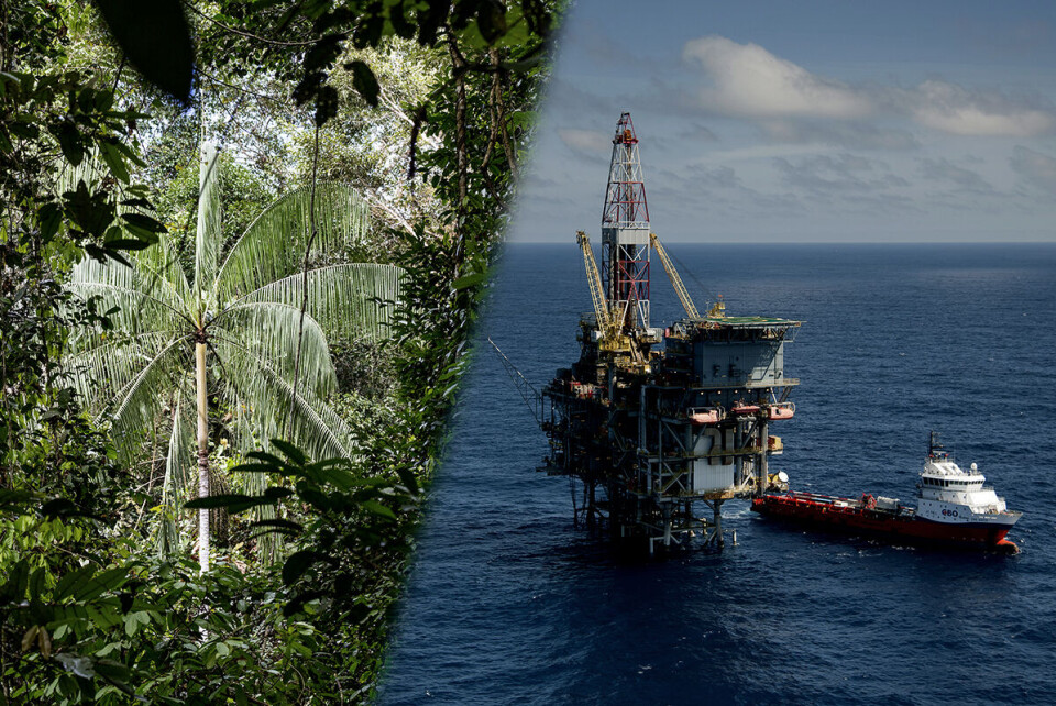 De siste ti årene har Norge brukt 23 milliarder kroner på regnskogbevaring i blant annet Amazonas. Utenfor Brasil er Equinor engasjert i Peregrino-feltet. Nå ønsker den norske oljegiganten å bidra til å bevare et av klodens viktigste økosystemer. Foto: Konrad Wothe / NPL / NTB Scanpix og Øyvind Hagen / Statoil, bildemontasje: Bistandsaktuelt
