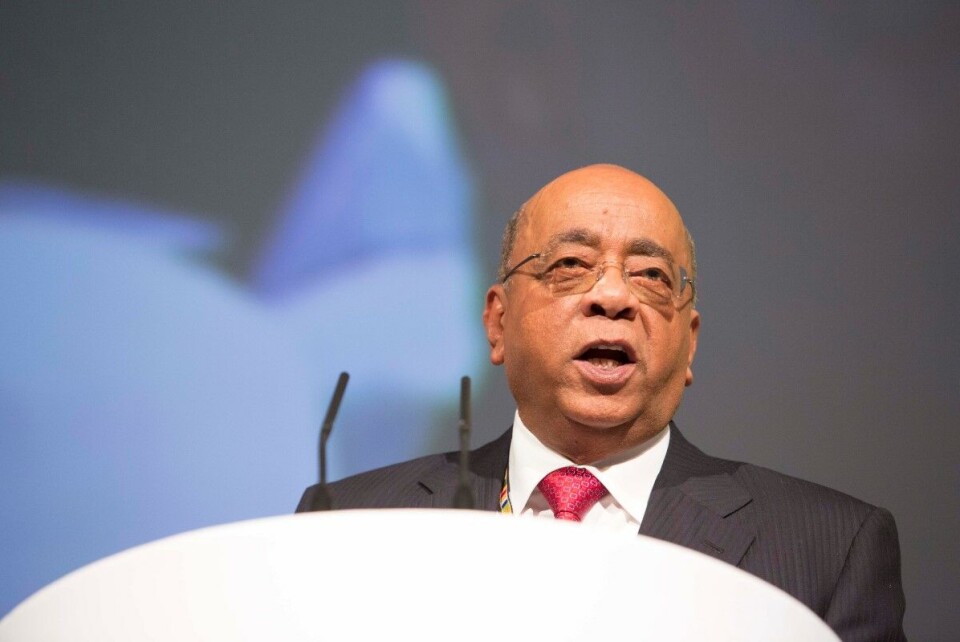 Mo Ibrahim er en av Afrikas mest markerte forkjempere for godt styresett. Han sier at afrikanske land har opplevd sterk økonomisk vekst, uten at landene har vært i stand til å bedre vanlige folks økonomiske muligheter. Bildet er fra utdeling av Ibrahim-prisen i 2014. Foto: Mo Ibrahim Foundation