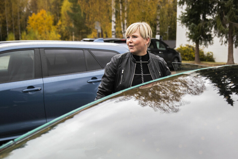 Anne Beathe Kristiansen Tvinnereim avbildet da hun deltok på regjeringsforhandlingene på Hurdalsjøen hotell. Foto: Frode Hansen, VG