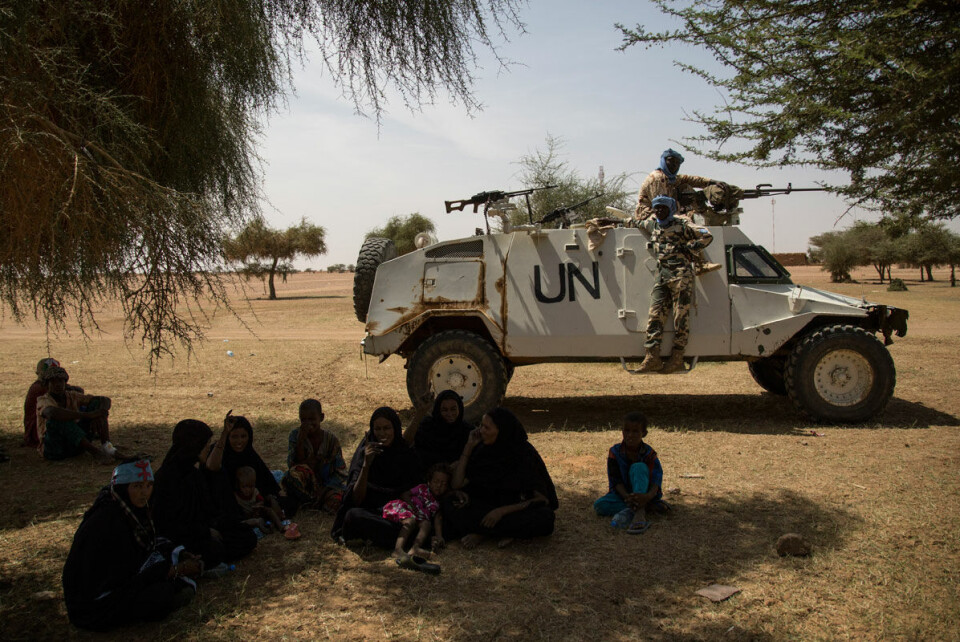 Minusma-styrker på patrulje i Nord-Mali. General Cisse advarer at FN-soldatene er lite populære.