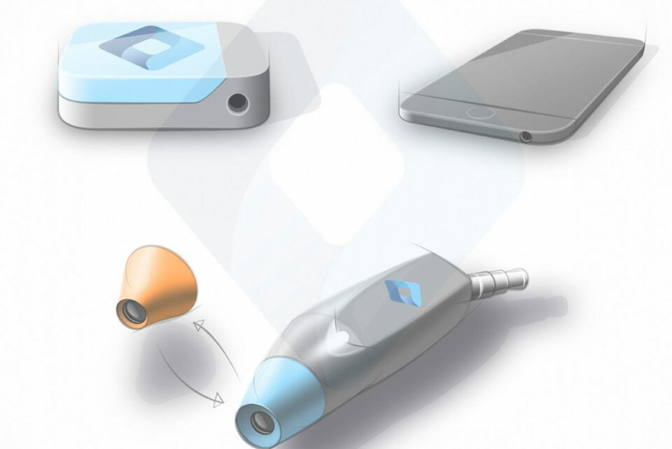 Slik ser prototypen av temperaturmåleren ut. Boksen inneholder batteri, GPS og sender informasjonen via en tekstmelding. Termometeret er festet til boksen med en ledning.
