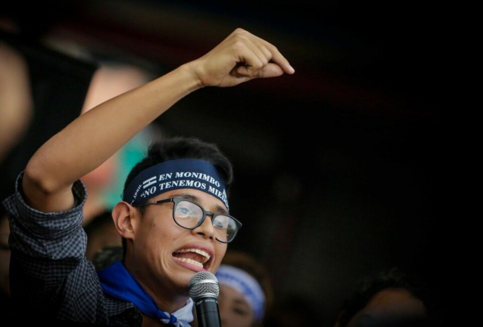 Studentlederen Lesther Aleman har stått i front for studentenes protestaksjoner. Foto: Inti Ocon / AFP / NTB scanpix