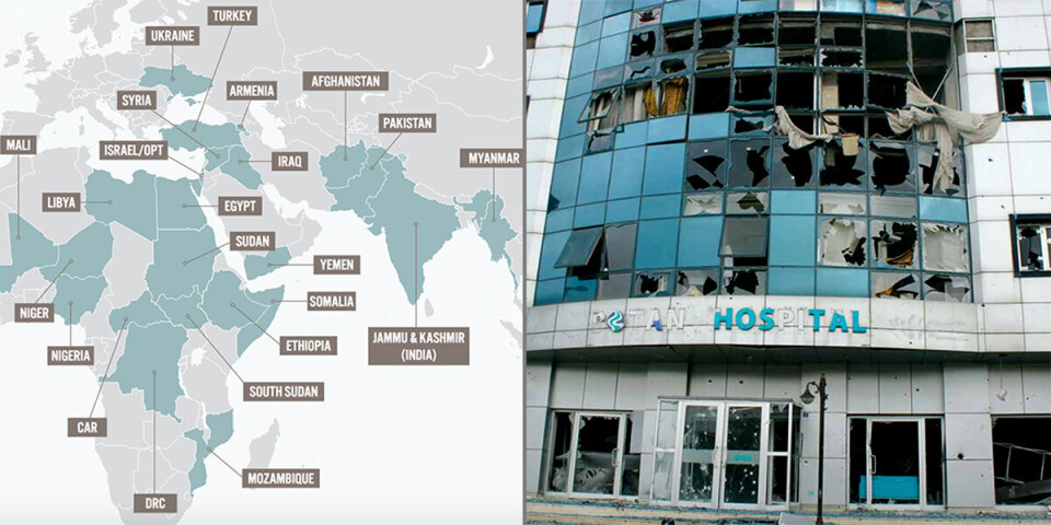 91 helsearbeidere ble drept i Syria i fjor. Også i Jemen, Afghanistan og 20 andre konfliktherjede land var helsefasiliteter under angrep. Faksimile: «Impunity Must End»