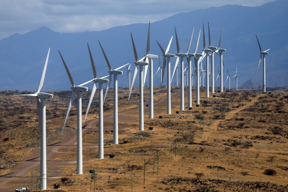 Vindturbinene tilhørende Lake Turkana Wind Power er finansiert gjennom en bland av offentlige bistandspenger og privat kapital. Norfund har bidratt til etableringen. Nye tall fra OECD viser at mengden private penger som bistand har bidratt til å mobilisere til utviklingsformål har økt, men at det fortsatt er langt igjen for å nå målene som verdenssamfunnet har satt. Foto: Thomas Mukoya / Reuters / NTB scanpix