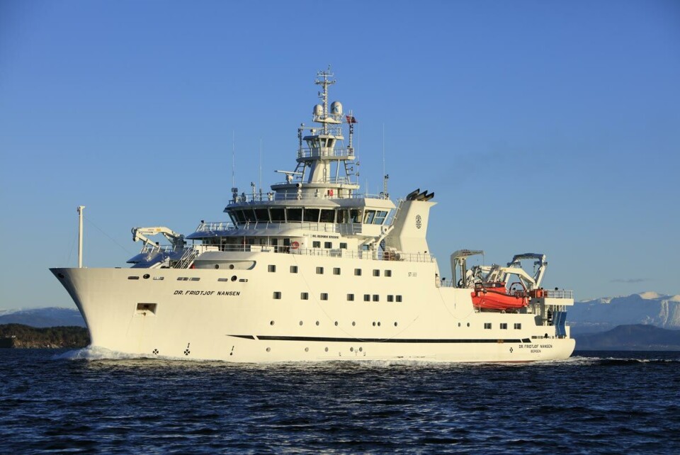 Nye «Dr. Fridtjof Nansen» er det tredje skipet i rekken. Det hypermoderne havforskningsfartøyet skal bidra til bærekraftig fiskeriforvaltning i utviklingsland.
Foto: Magne Olsen, Havforsknings-instituttet.