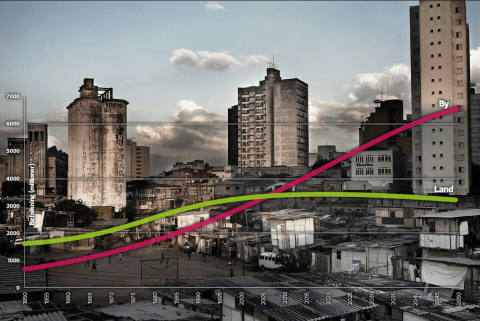 Ifølge FN var det ti mega-byer, med mer enn ti millioner innbyggere, i 1990. I dag er det 35 mega-byer, og tallet over mennesker som søker seg mot byer vil bare øke i årene som kommer. São Paulo, med over 21 millioner innbyggere, er en av verdens største byer. Mange bor i byens slumområder, som her i «the mill». Området ligger mellom en jernbanelinje og en motorvei, og ble kjent fordi mange lik ble dumpet i området, og fordi det har vært stor narkotrafikk.