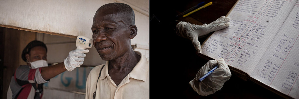 Sentralafrikanske helsemyndigheter tar medisinsk sjekk av alle som krysser elva fra nabolandet DR Kongo. Til tross for at grensen egentlig er stengt, kommer det stadig reisende til Bangui. Foto: Florent Vergnes / AFP / Bistandsaktuelt