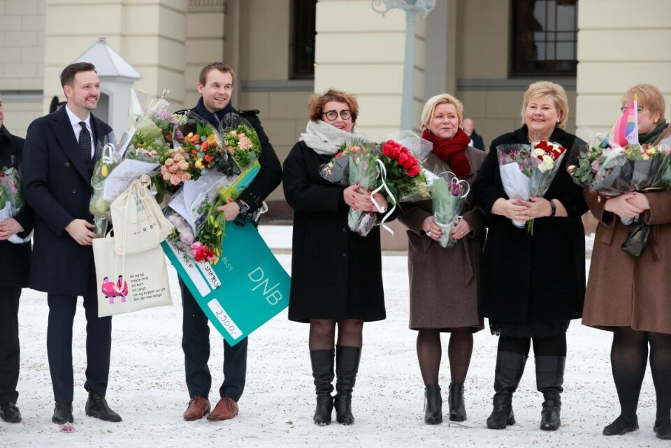 Den nye utviklingsministeren Dag Inge Ulstein (t.v) her sammen med sine to KrF-kollegaer Kjell Ingolf Ropstand og Olaug Bollestad regnes for å tilhøre venstresiden i KrF. Foto: Heiko Junge / NTB scanpix