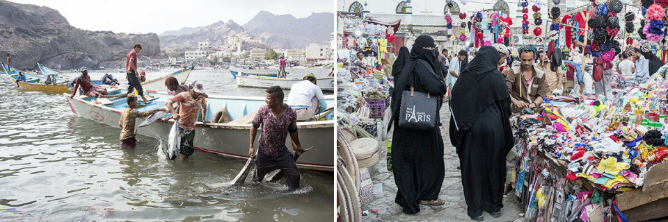 Fiskere kommer i havn, og fangsten bæres til det største markedet i Aden. Mange fiskere er rapportert drept etter flyangrep mot havnen. På markedet i byen er det fortsatt aktivitet.