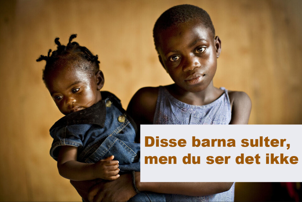 Disse to søstrene har kommet til et sykehus i Goma, øst i Kongo for å behandling for feilernæring. 900 millioner mennesker har ikke mat som gir dem næringen de trenger. Hvert år dør 900 000 av sykdommer vi med et variert kosthold ville overlevd. Dette er den usynlige sulten. Den kommer ikke på TV fordi vi tror sult bare handler om utmagrede barn.