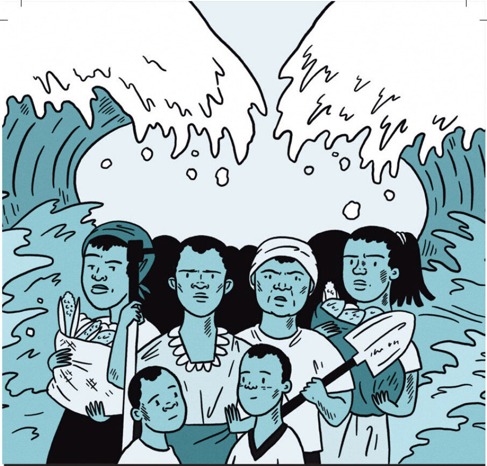 Fra plakaten til utstillingen 'Klimakamp er kvinnekamp: historier fra grasrota'. Tegnet av Jenny Jordahl.