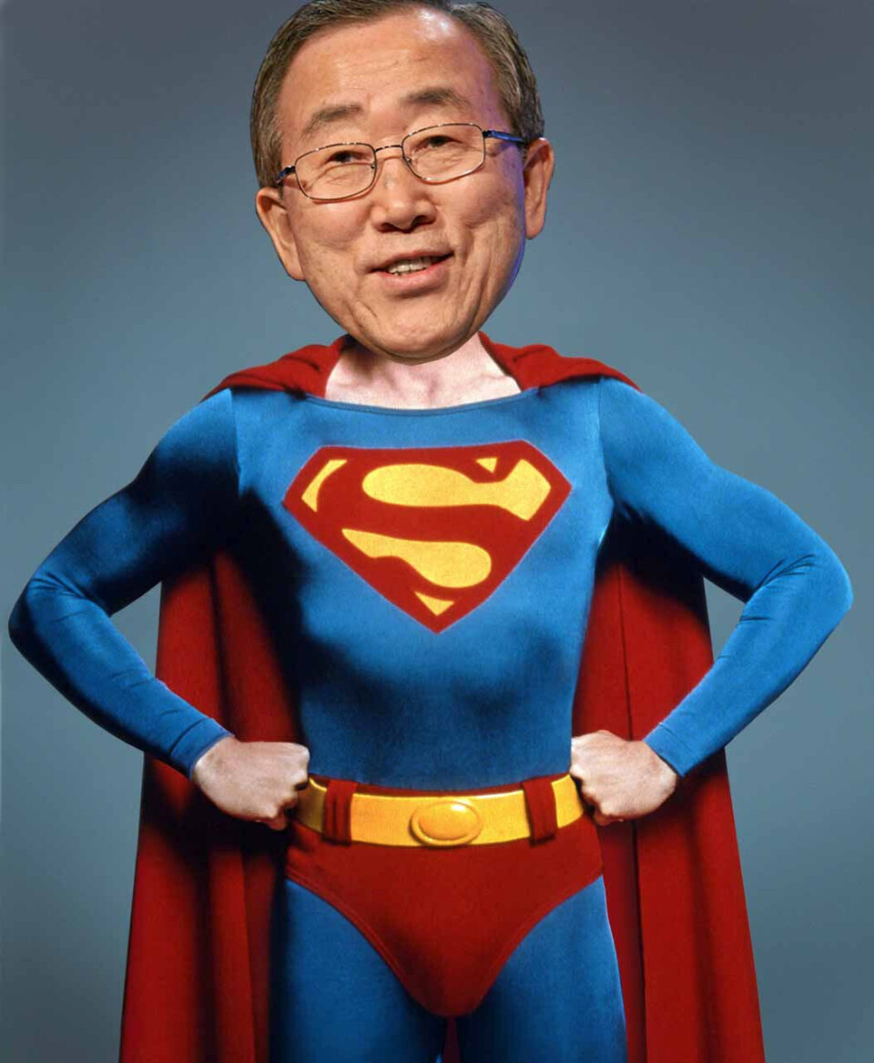 Supermann Ban Ki-moon. Montasje: Anne Håskoll-Haugen