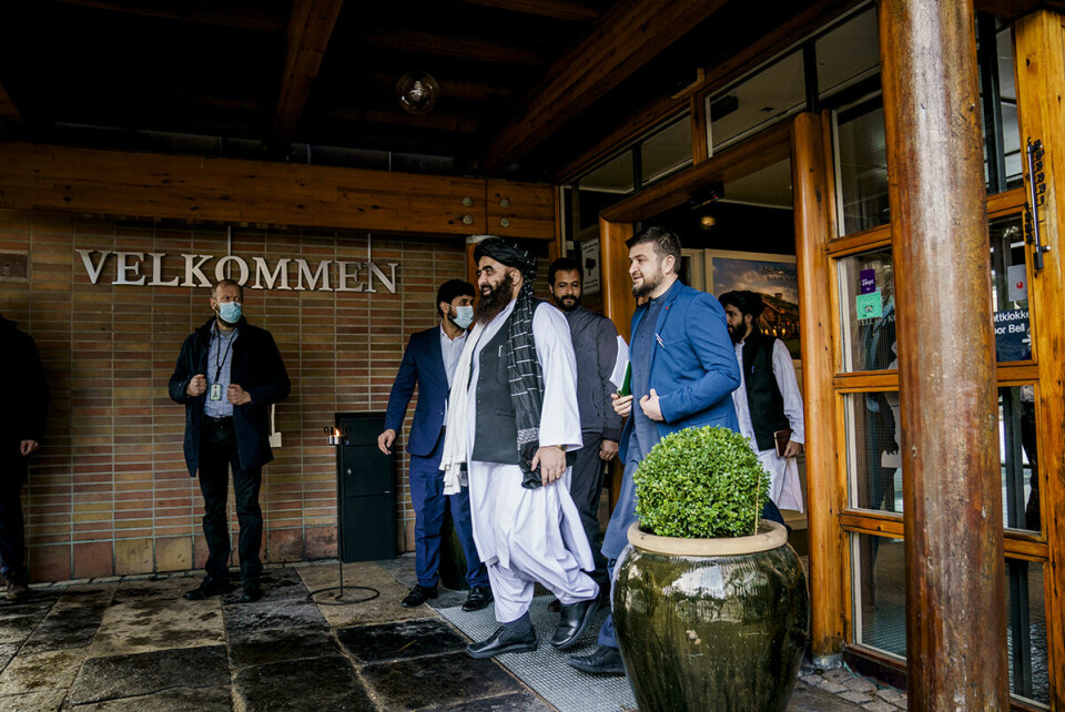 Talibans utenriksminister Amir Khan Muttaqi etter dagens møter på Soria Moria hotell i Oslo. Foto: Stian Lysberg Solum / NTB