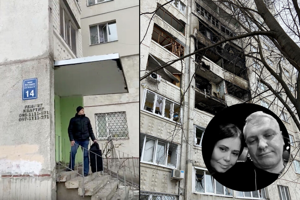 Blokka hvor Sergey og Anya bodde frem til Russlands invasjon av Ukraina er truffet av en artellerigranat. Sist uke var psykologekteparet hjemom for å hente klær. Så langt har Russlands krigføring ødelagt infrastruktur for 100 milliarder amerikanske dollar, ifølge FNs utviklingsprogram.