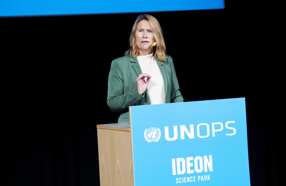 Innovasjon innen miljø og infrastruktur hatt stått sentralt i Grete Faremos ledertid i FN-kontoret UNOPS. Her taler hun under lanseringen av et innovasjonssenter i Lund i Sverige, ett av 17 slike globale sentere i regi av UNOPS.