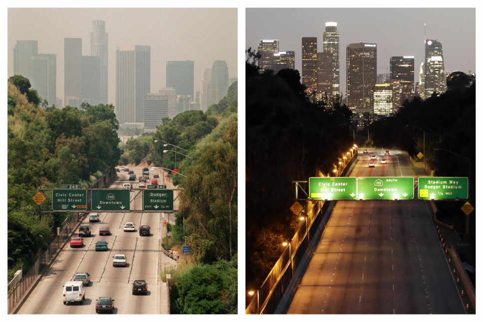 Disse to bildene tatt henholdsvis juli 1998 og april 2020 viser den store forskjellen i smogen over Los Angeles skyline. Jorda har i dag store klima- og miljøutfordringer, men historien viser altså at menneskers innsats og samarbeid kan få til viktige endringer.