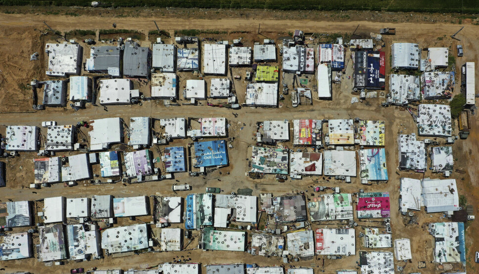 Et flybilde av en flyktningleir i byen Saadnayel i Bekadalen, Libanon. Myndighetene i Libanon vil ikke lenger ha belastningen av rundt én million syriske flyktninger og ønsker å sende dem tilbake til Syria.