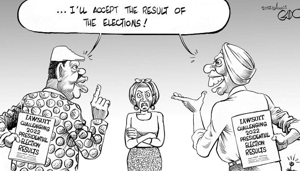 Både Odinga og Ruto er yndete figurer for karikaturtegnerne. Begge kandidater har lovet å respektere valgresultatet, men tradisjonene i kenyansk politikk tilsier at resultatet kan bli utfordret i domstolene.