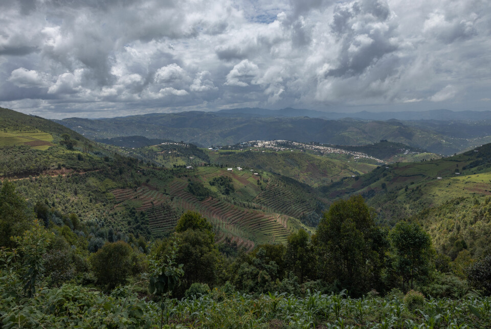 Flyktningleiren Kiziba ligger vakkert, men ulendt og trangt til i det bratte rwandiske landskapet. Mangelen på dyrkbar jord og jobber gjør at flyktningene er avhengige av FNs månedlige pengestøtte for å få råd til mat.  Foto: Sofi Lundin