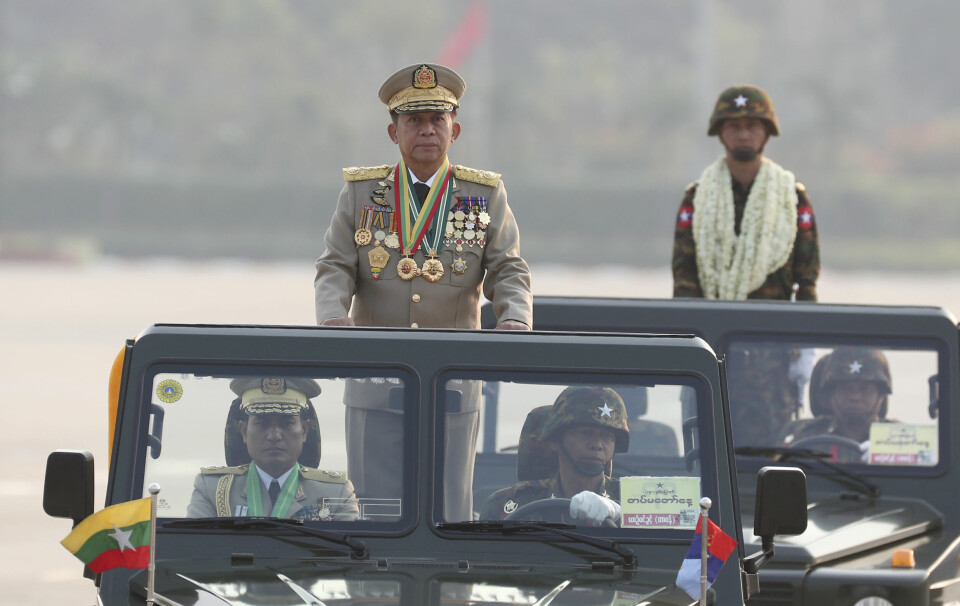 General Min Aung Hlaing leder militærjuntaen som grep makten i Myanmar 1. februar 2021.