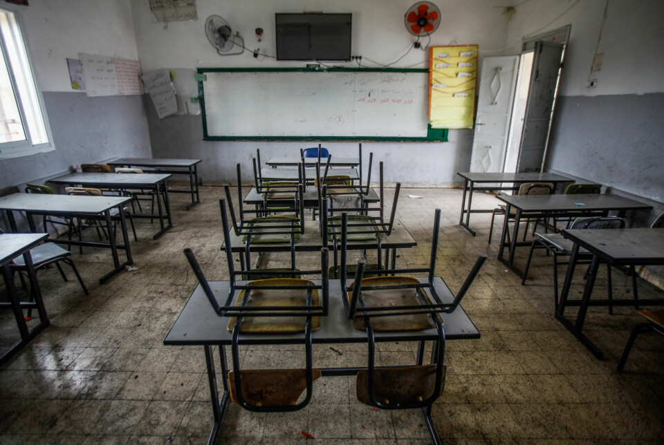 Palestinske lærere streiker nå, både i Jerusalem, og som ved denne skolen i Nablus, på Vestbredden.