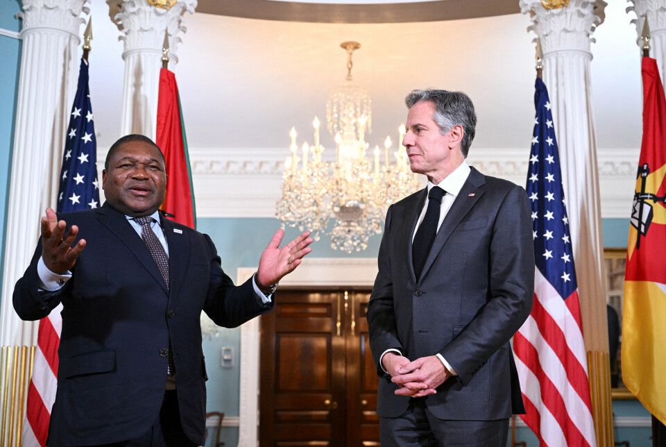 Mosambiks president Filipe Nyusi i samtaler med USA utenriksminister Anthony Blinken ved en tidligere anledning.