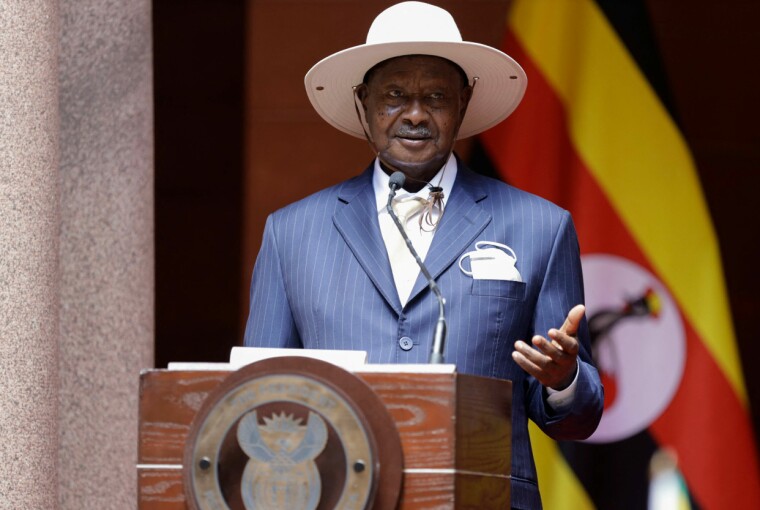 Ugandas president Yoweri Museveni under en pressekonferanse i Pretoria, Sør-Afrika, i februar.