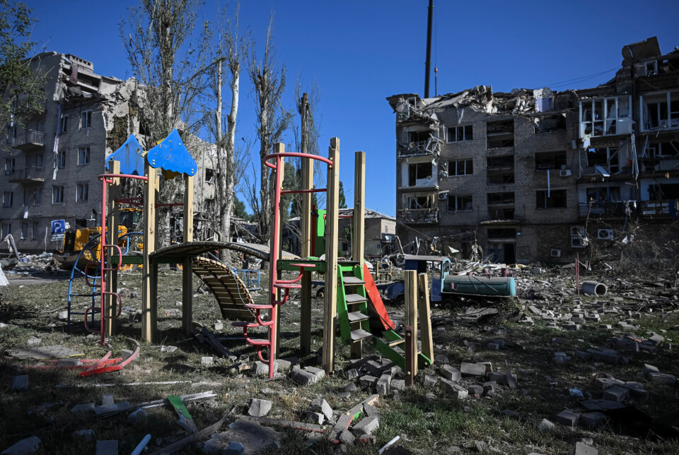 En boligblokk ble ødelagt av et russisk angrep i byen Pokrovsk, i Donetsk-regionen, Ukraina 8. august 2023.