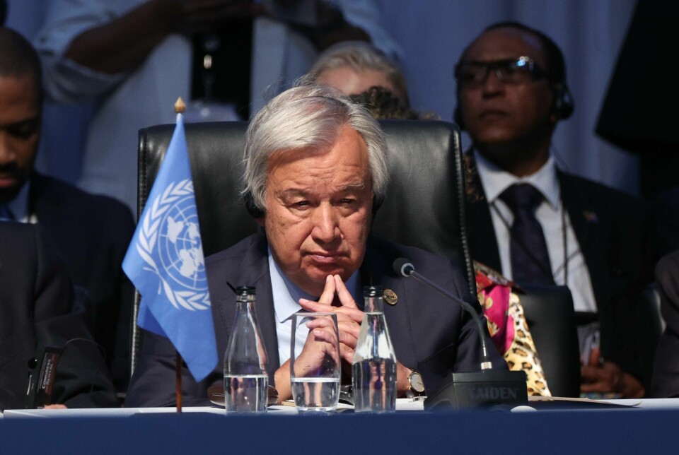 FNs generalsekretær António Guterres under Brics-toppmøtet i Johannesburg 24. august i år.