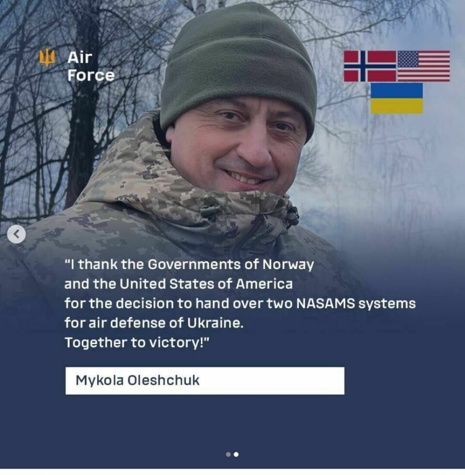 Generalløytnant i det ukrainske luftforsvaret Mykola Olesjtsjuk på twitter i mars i år.