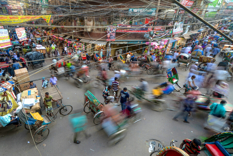 Dhaka har vokst enormt
de siste tiårene. Bildet er fra
en gate i Chawk Bazar.