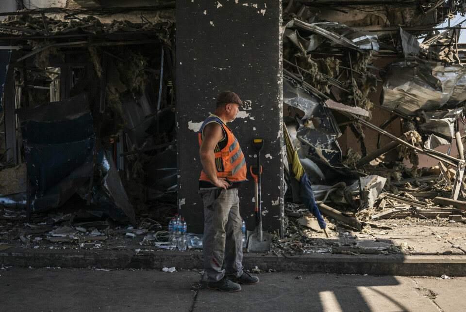 Store ødeleggelser i Dnipro, Ukraina. Dette bildet er tatt etter et angrep på sentralbusstasjonen i byen 24. august i år.
