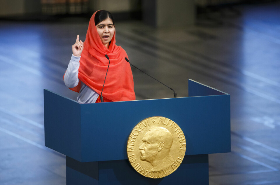 Malala Yousafzai mottok Nobels Fredspris 2014. Her er hun i Oslo Rådhus da hun holdt sin tale under utdelingen.