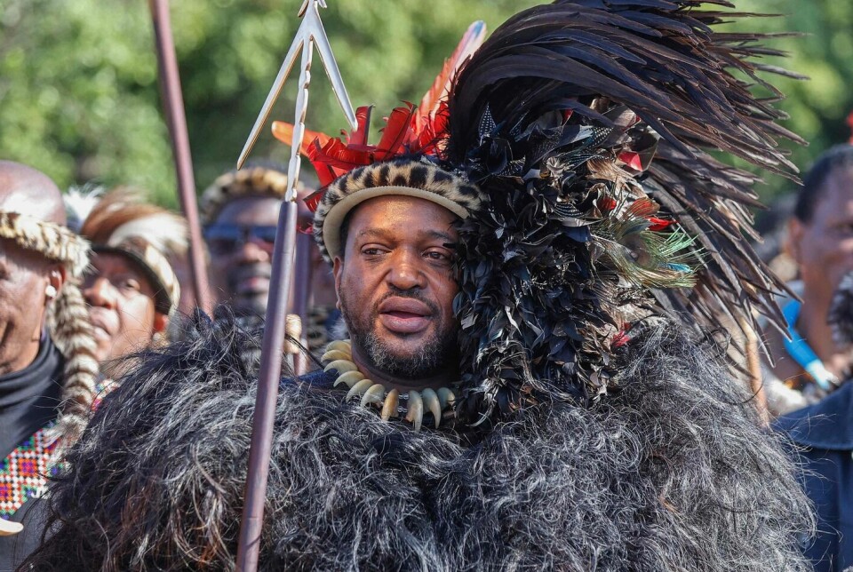 Kong Misuzulu kaZwelithini synger sammen med krigsregimentet Amabutho under kroningseremonien ved det kongelige palasset KwaKhangelamankengane i Kwa-Nongoma 300 kilometer nord for Durban i Sør-Afrika i fjor. Men ikke alle i kongefamilien var tilstede eller er glade for utnevnelsen av Misuzulu.
