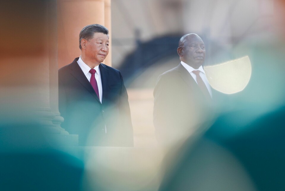 Kinas president Xi Jinping (t.v.) møtte Sør-Afrikas president Cyril Ramaphosa i Pretoria i august.
