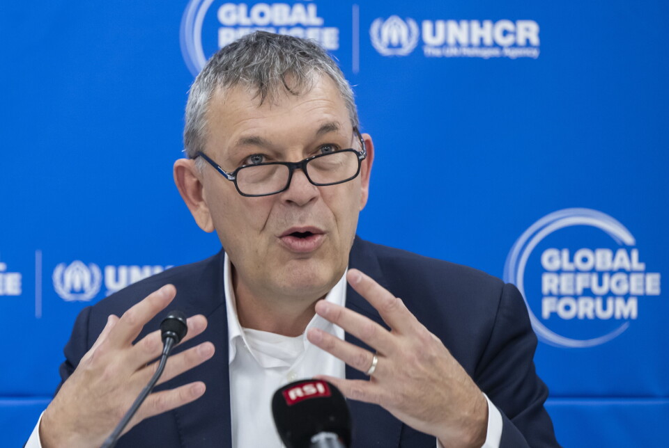 Philippe Lazzarini, sjefen for UNRWA – FNs hjelpeprogram for palestinske flyktninger, taler under Global Refugee Forum i Genev torsdag 14. desember.