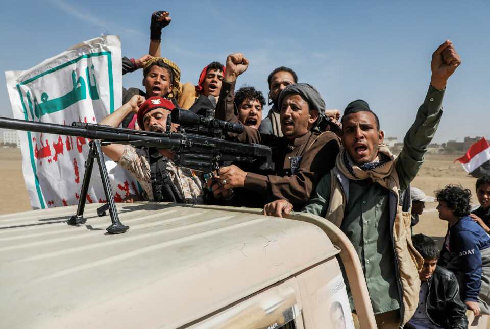 Medlemmer av Houthi-bevegelsen i Jemen under en demonstrasjon mot Israel og USA 29. januar. Houthiene har angrepet skip i Rødehavet de mener har tilknytning til Israel de siste månedene.