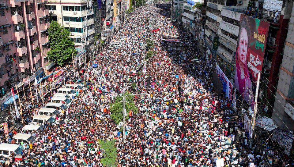 Tusener av demonstranter og sympatisører av opposisjonspartiet BNP i Dhaka 7. august. Den nye regjeringssjefen og tidligere nobelprisvinneren Muhammad Yunus har oppfordret folk til å bli med «å bygge landet» etter uker med dødelige protester, som til slutt førte til statsminister Sheikh Hasinas avgang.
