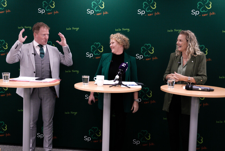Senterpartiets nestleder Anne Beathe Kristiansen Tvinnereim (i midten), Gro Anita Mykjåland og Sigbjørn Gjelsvik la torsdag fram utkast til nytt prinsipp- og handlingsprogram for stortingsperioden 2025-2029.
