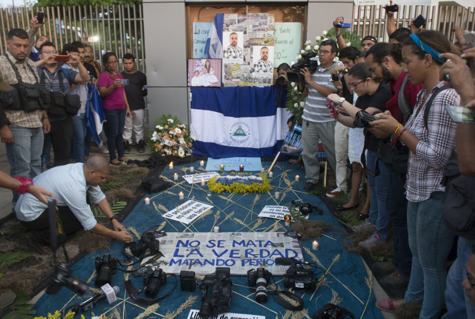 Nicaraguanske journalister minnemarkering for en kollega som ble drept på jobb i 2018.