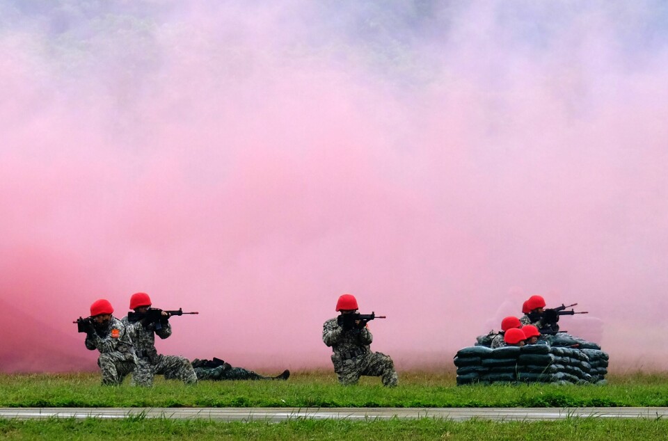 Taiwanske soldater under en militærøvelse i Taoyuan i oktober 2018.