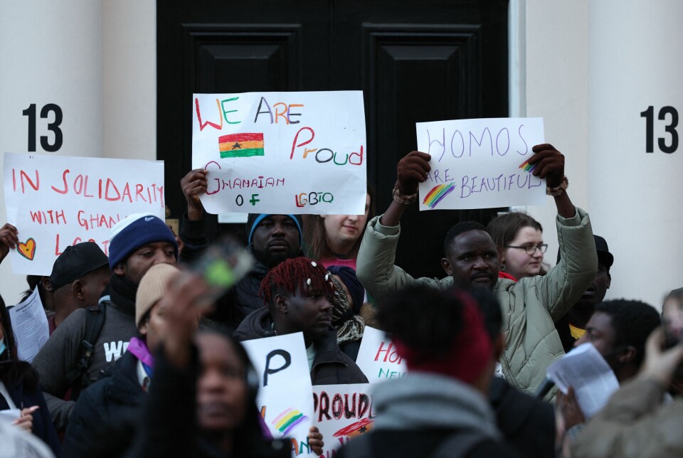 Folk demonstrerte mot anti-lhbt-loven utenfor Ghanas høykommisjon i London, Storbritannia, 6. mars 2024.