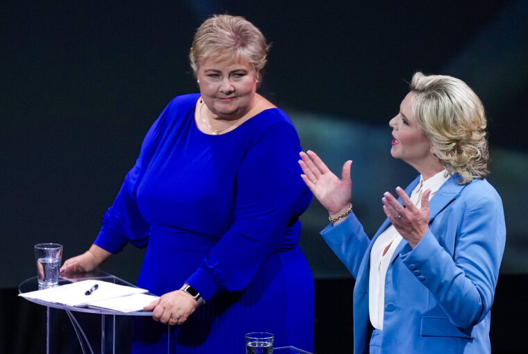 De to mulige regjeringspartnerne Høyre og Frp får svakest skår av alle i en vurdering foretatt av Kirkens Nødhjelp. Her er Høyre-leder Erna Solberg og Frp-leder Sylvi Listhaug i partilederdebatt under Arendalsuka.