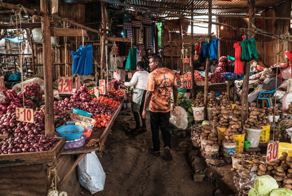 – Norsk bistand oppleves som anti-næringsliv, mener Amalie Østhassel. Bildet viser landbruksbedrifter som selger varer på et marked i Nairobi, Kenya.