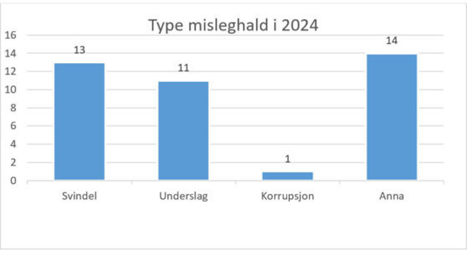 2024: 25 saker handlet om økonomiske misligheter, 14 dreide seg om ulike typer mislighold og avtalebrudd.