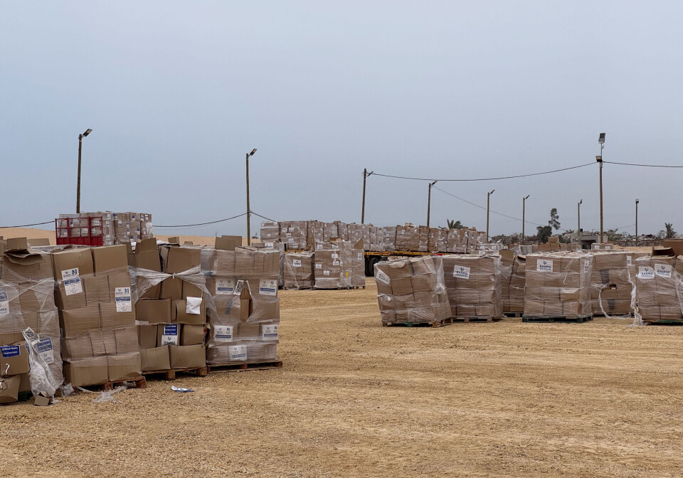 Dette bildet sendt ut av Gaza Humanitarian Foundation skal vise nødhjelp på vei inn på Gaza. Den omstridte stiftelsen meldte i går at de har startet utdeling av humanitær hjelp i Rafah, sør på Gazastripen.