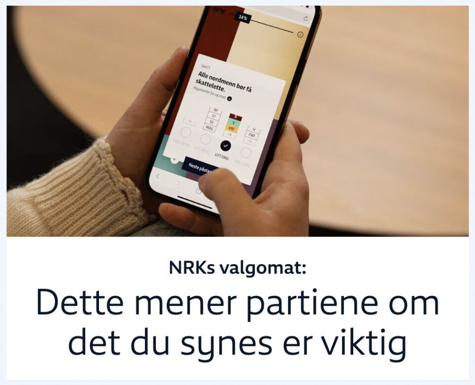 «Valgomaten hjelper deg å finne ut hvilket parti du er mest enig med», heter det fra NRK om verktøyet som «sørger for at du får spørsmål som tar for seg ulike sider ved norsk politikk».