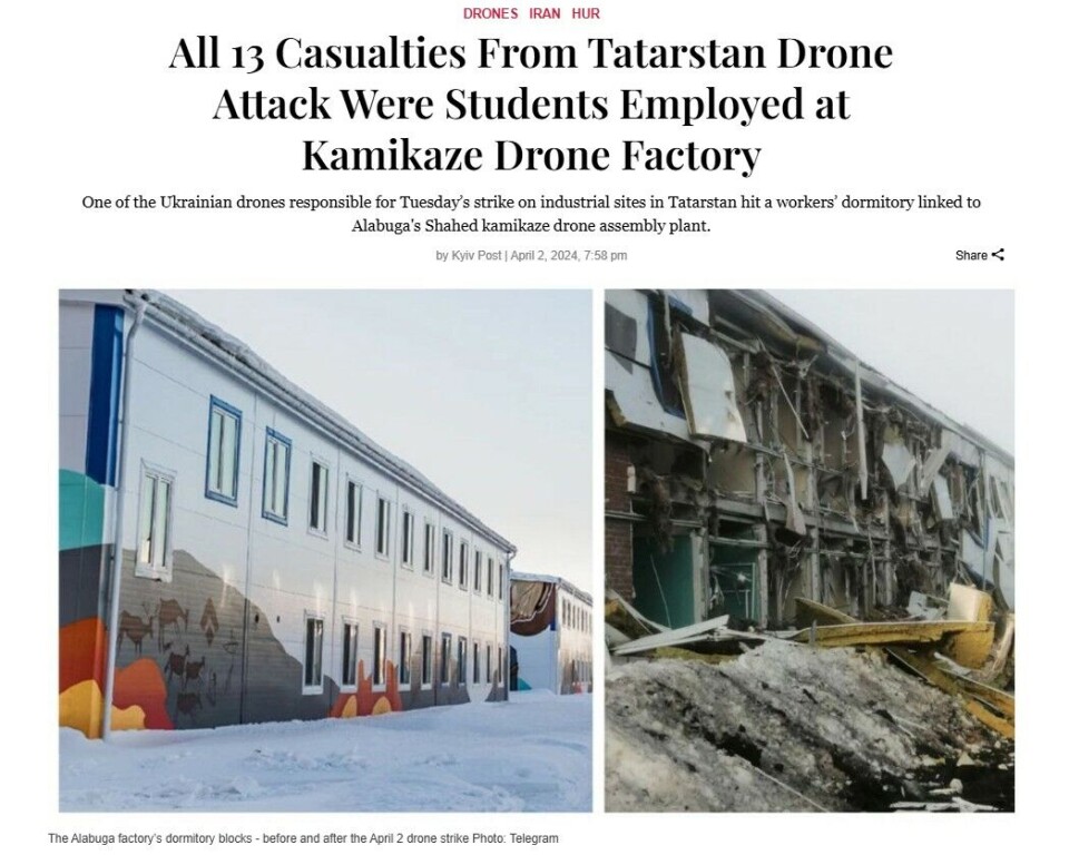 Slik presenterte den ukrainske avisen Kyiv Post angrepet i 2024.