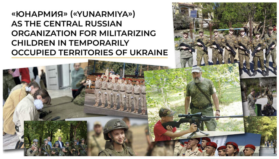 Organisasjonen Yunarmiya er et russisk «verktøy for militær indoktrinering av ukrainske barn», ifølge rapporten Militarization of Ukrainian Children in Temporarily Occupied Territories of Ukraine.