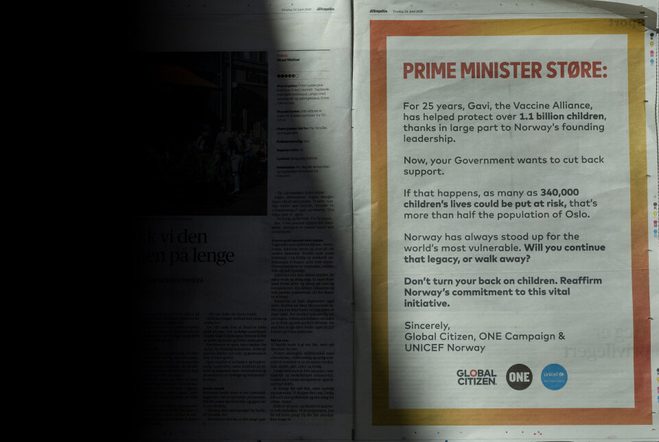 Global Citizen, One Campaign og Unicef Norge har lansert en kampanje som retter seg direkte mot statsminister Jonas Gahr Støre (Ap) og regjeringens kutt i vaksinasjonsprogrammet til Gavi. Tirsdag denne uken kjørte de blant annet en helsides annonse i Aftenposten.